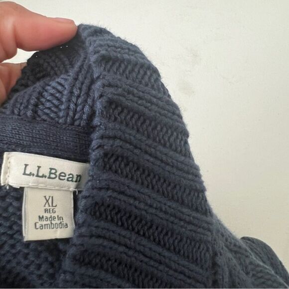 L.L. Bean Full Zip Cable Knit Sweater Chunky Cardigan Jacket 100% Cotton Sz XL - Picture 11 of 12